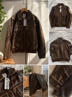 STOOSH Brown Leather Bomber Jacket